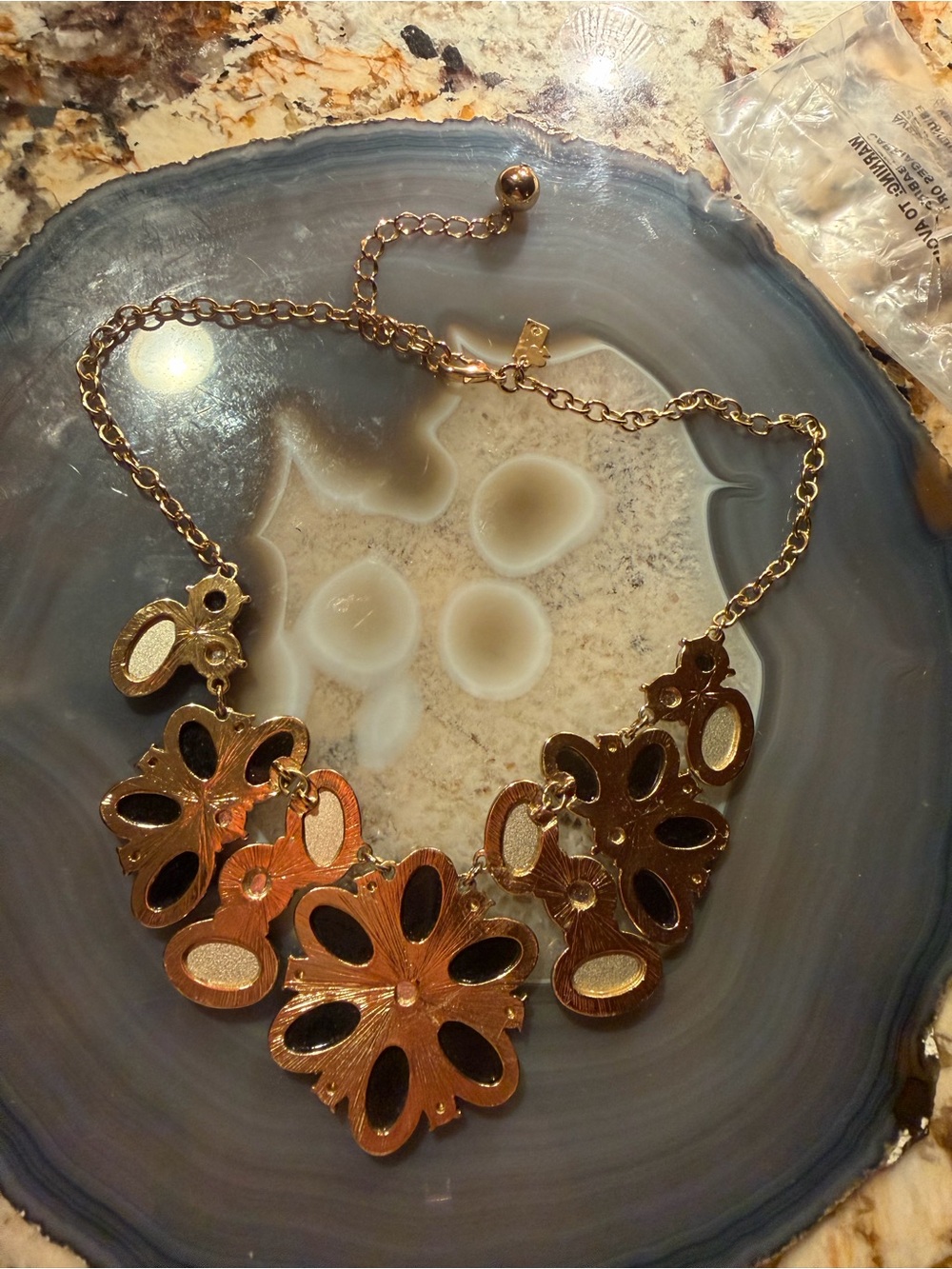 Kate Spade NWOT Gold Chain Necklace with Black and Clear Floral Clusters - Picture 5 of 5